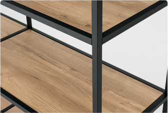 The simple structure of thin frames and shelf boards harmonizes with various spaces