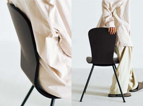 会話時の姿勢変更や立ち座りが自然にしやすいシェル形状